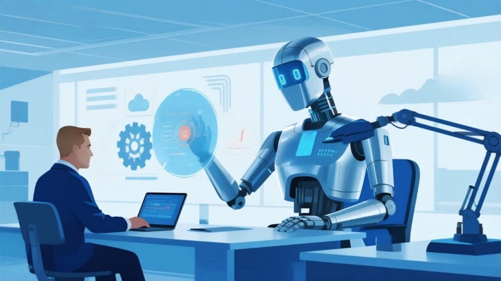 Illustration of AI automation agency helping UK professionals enhance productivity and streamline business operations
