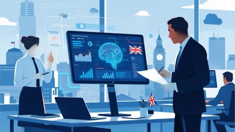UK business professionals using AI automation tools to improve operational efficiency and ROI in 2025