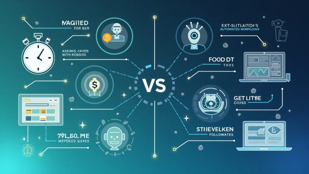 Visual comparison of manual vs automated sales processes showing how AI sales automation saves time and money for UK businesses.