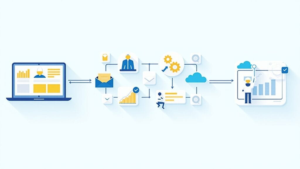 Sales Automation vs Manual Outreach in 2025: What UK SaaS Startups Need to Know 2 Visual diagram of how sales automation works – lead flow, CRM, AI outreach, and conversion process