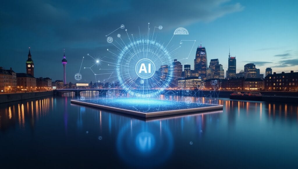 Top Artificial Intelligence Automation Agency Trends 2025 3 Visual representation of 2025 AI trends in the UK including robotics, automation, and smart data systems