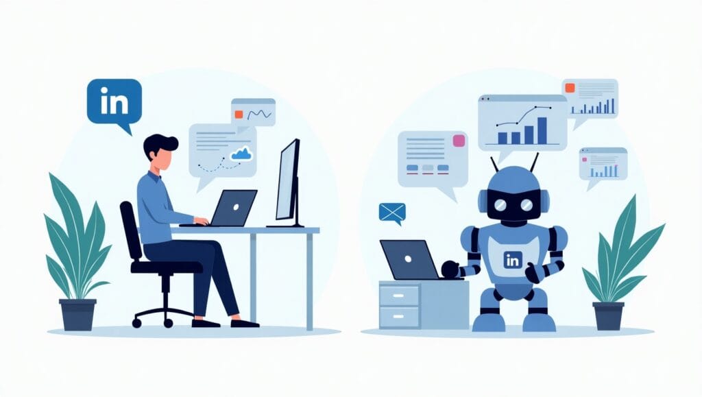 Visual comparison of LinkedIn automation tools vs manual outreach by UK sales teams
