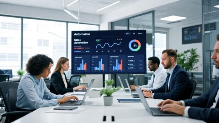 Team in a UK office using sales automation tools for business growth