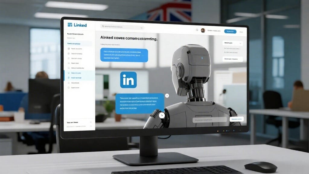 AI assistant running LinkedIn outreach automation from UK office dashboard