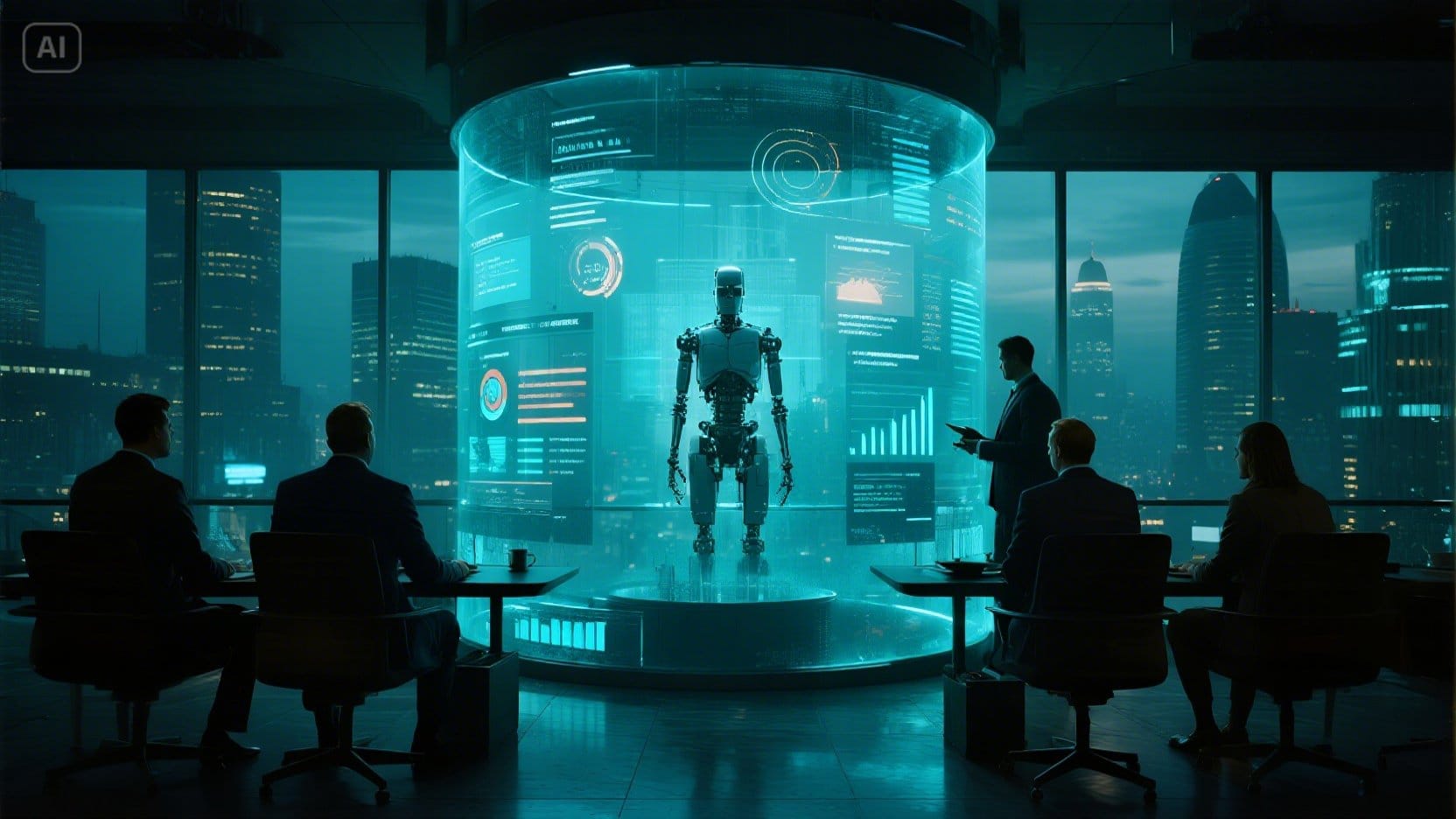 AI SDR agent enhancing sales efficiency in a modern London office with advanced data dashboards and team collaboration.