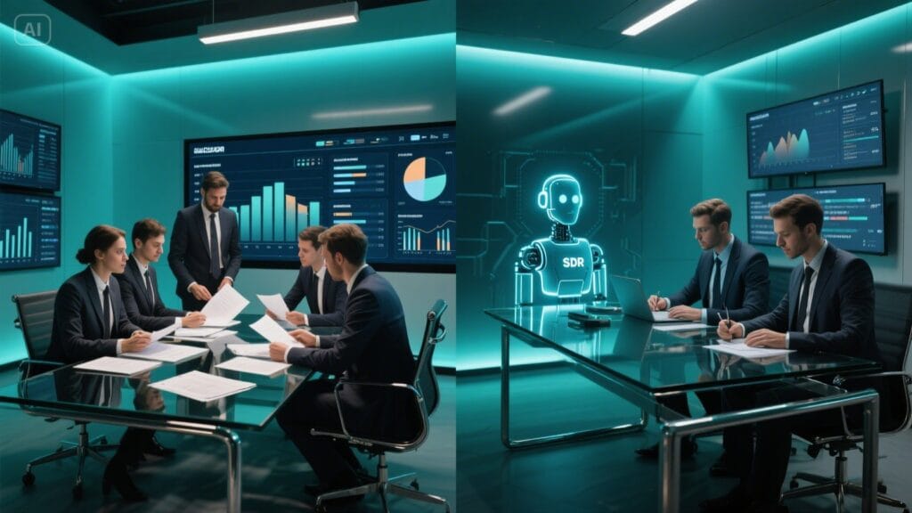How AI SDRs Are Improving Sales Efficiency in London 2 Comparison between AI SDR automation and traditional SDR methods.