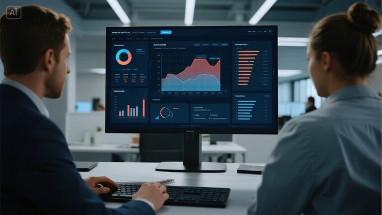 Futuristic AI SDR dashboard showing lead scoring and conversion tracking for Manchester businesses.