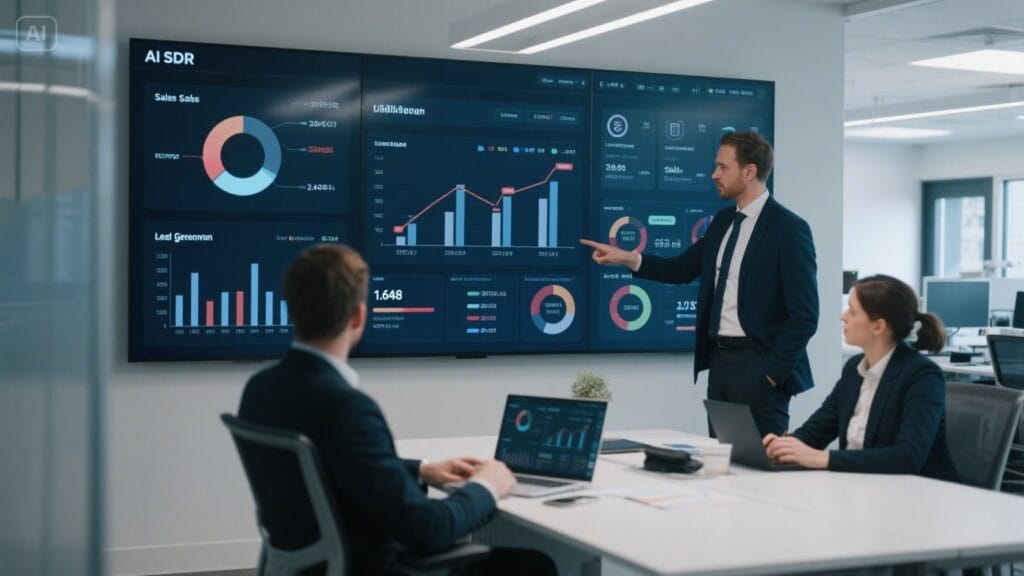 Advanced AI SDR analytics dashboard showcasing lead generation and sales automation benefits for UK SMEs in Glasgow.