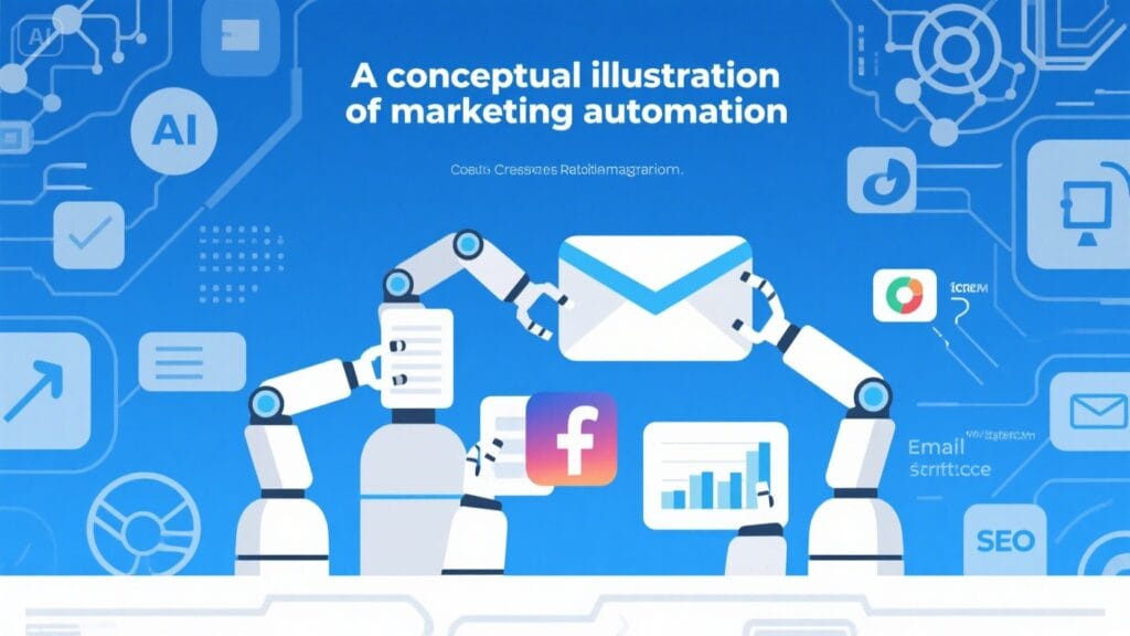What Is Marketing Agency Automation? 2 Illustration showing how marketing agency automation uses AI to handle campaigns, content, and analytics