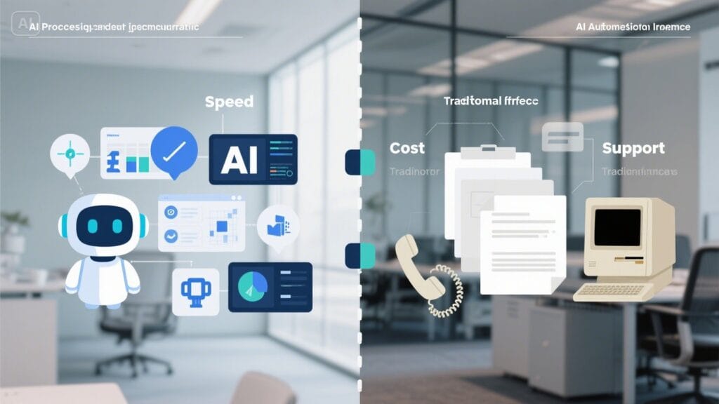 Infographic showing key differences between artificial intelligence automation agency and traditional agency methods for UK SMEs in 2025
