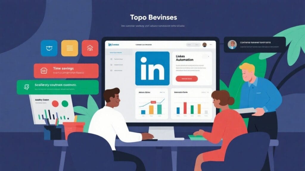 UK sales team reviewing LinkedIn automation benefits like scalability, conversion, and analytics for B2B lead generation