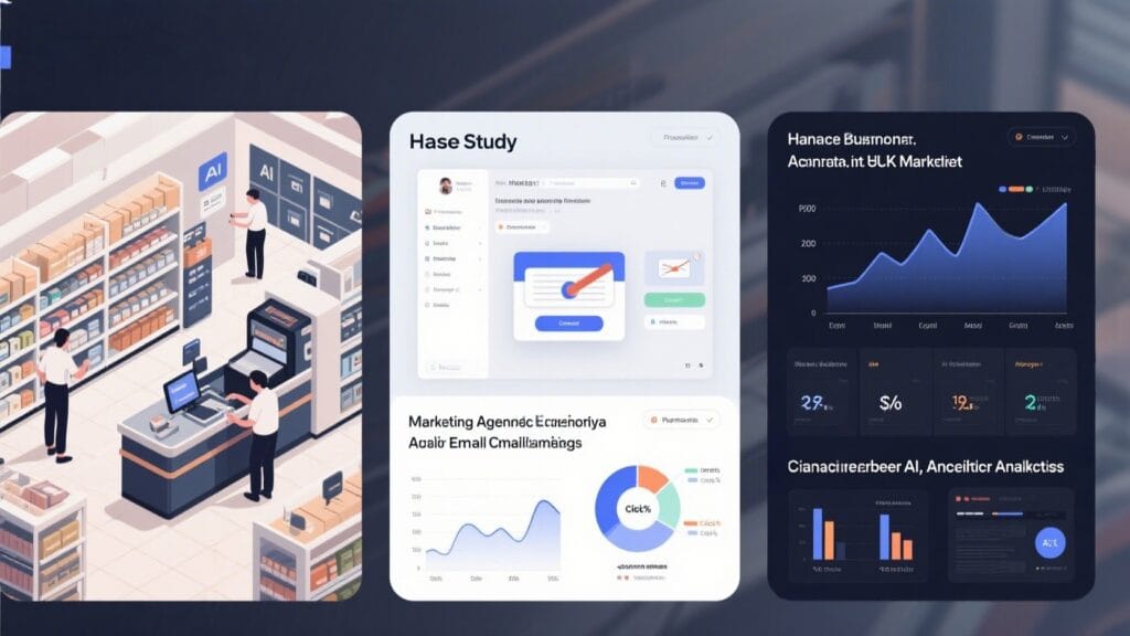 UK business professionals reviewing automation ROI reports showing cost reduction through AI tools and technology