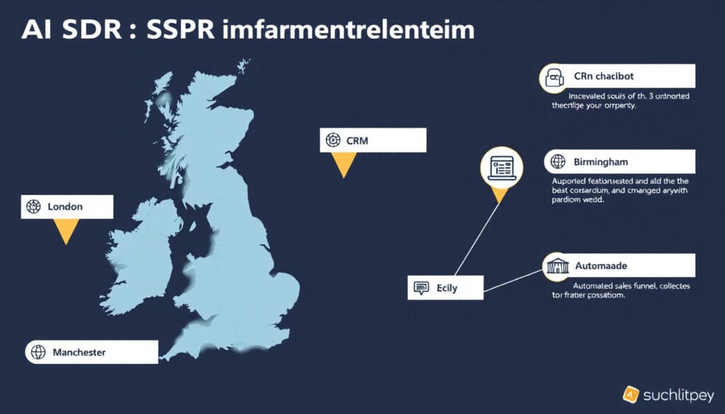 Map of UK cities showing real examples of AI SDR agency success in London, Glasgow, Manchester, and other business hubs.