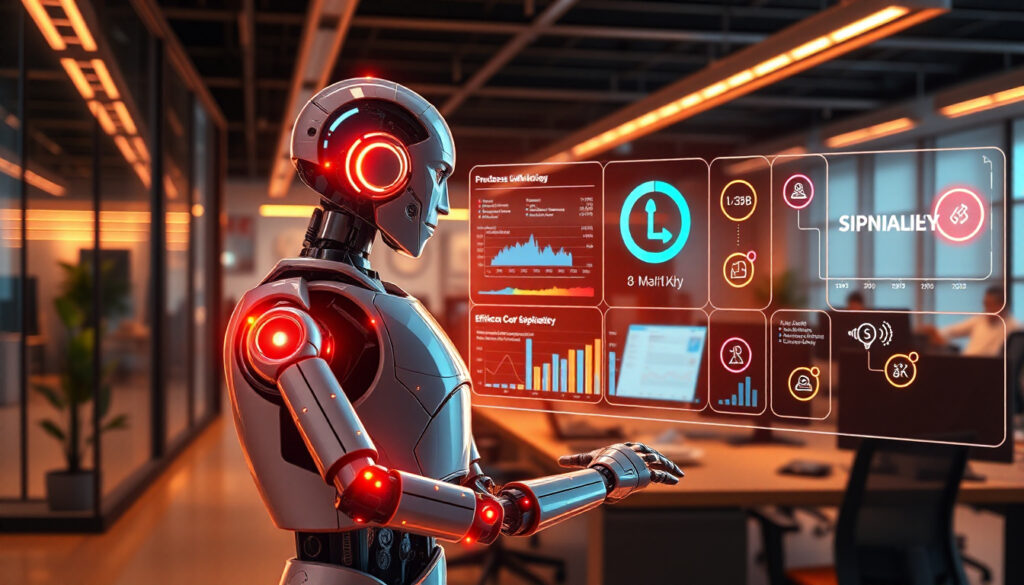 Illustration of core business automation benefits including faster workflows, AI-driven efficiency, and digital process improvement for UK businesses.