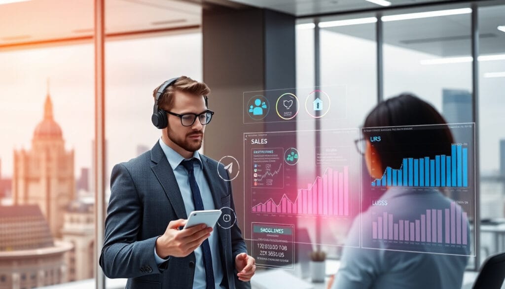 UK B2B sales team using AI SDR tools with rising sales data and automation technology in 2025