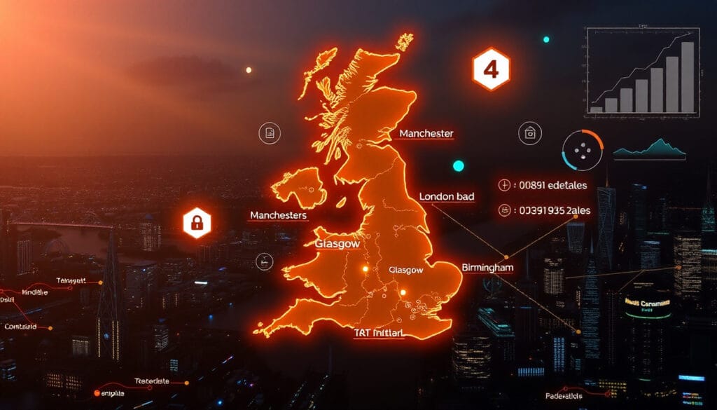 Map of UK showing top cities like London and Glasgow rapidly adopting AI SDR technology in 2025