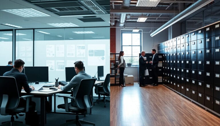 Business process automation vs manual processes in UK offices – AI tools and traditional workflows compared side-by-side for 2025 SMEs.