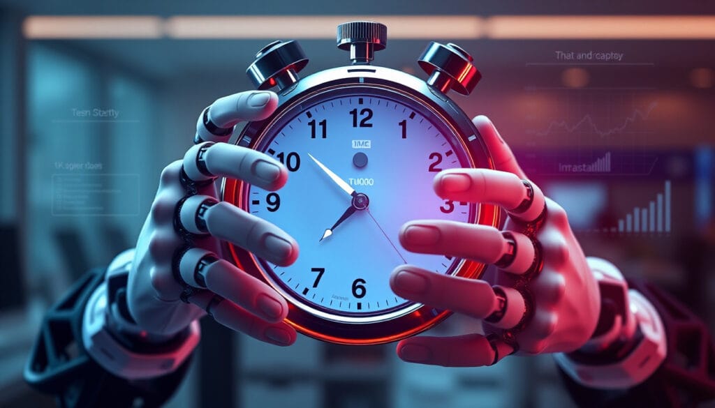 Depiction of time-saving automation driving SME growth in the UK, showing AI tools accelerating business processes and team productivity.
