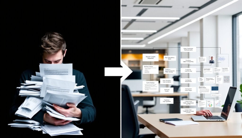 Image showing the shift from manual tasks to streamlined automated workflows in a UK business environment