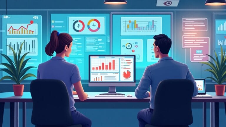 UK SMEs using marketing automation tools and AI dashboards in a modern office – 2025 guide