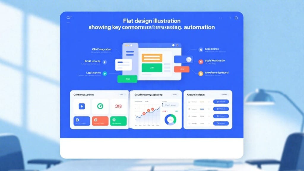 Key components of marketing automation for UK SMEs including CRM, email workflows, lead scoring, and analytics