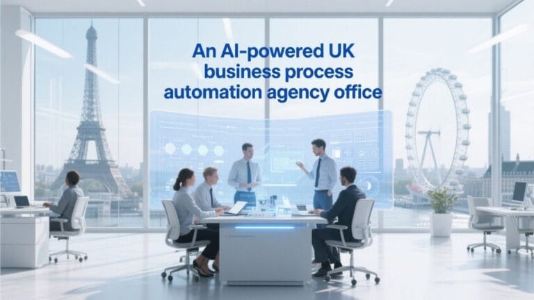 Team working at a business process automation agency in the UK with AI tools and digital workflows in 2025
